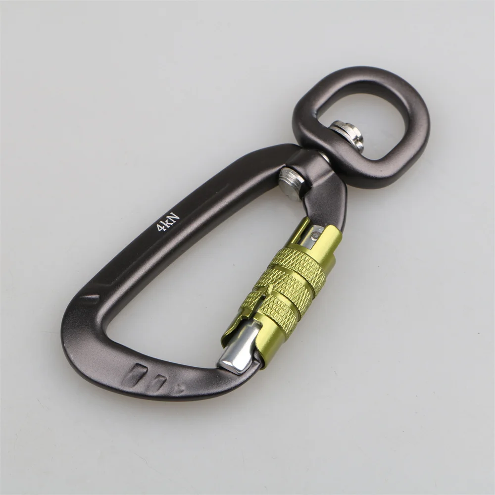 Custom Factory Price Heavy Duty Hiking 7075 Aluminum  Climbing Multi Tool 4kn Swivel Carabiner Hook For Dog Leash