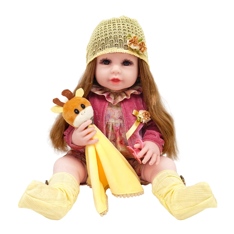 Cheap Realistic 100% Vinyl Body 55 CM 22 Inch Brown Long Hair Lifelike Reborn Baby Girl Doll Toy Princess Toddler Bebe