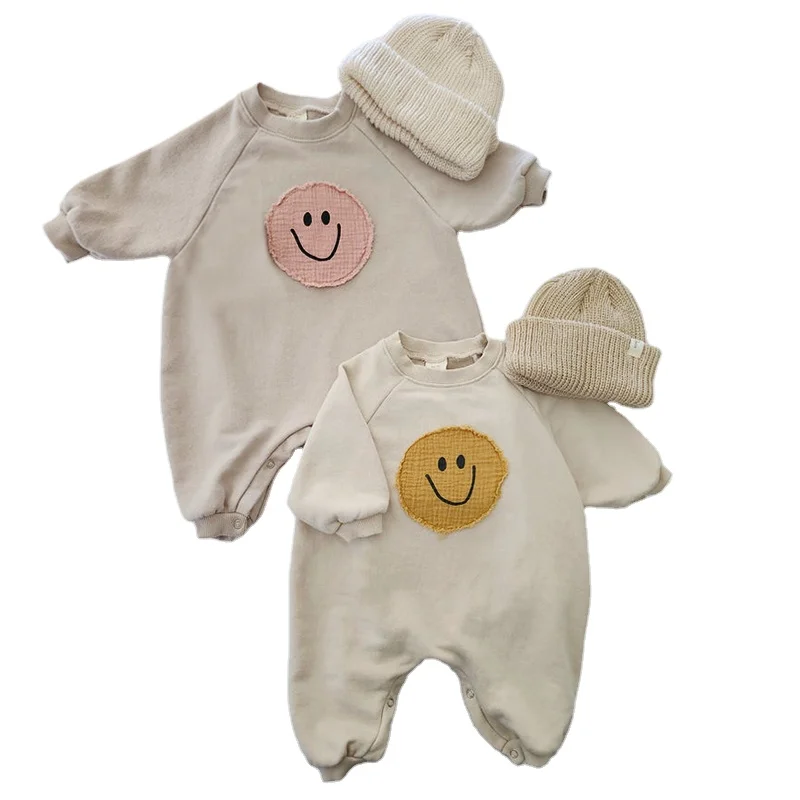 INS Spring Baby Bodysuit Girl Smiley Face Cotton Romper Newborn Baby Boys Clothes Long Sleeve Infant Jumpsuits wholesale