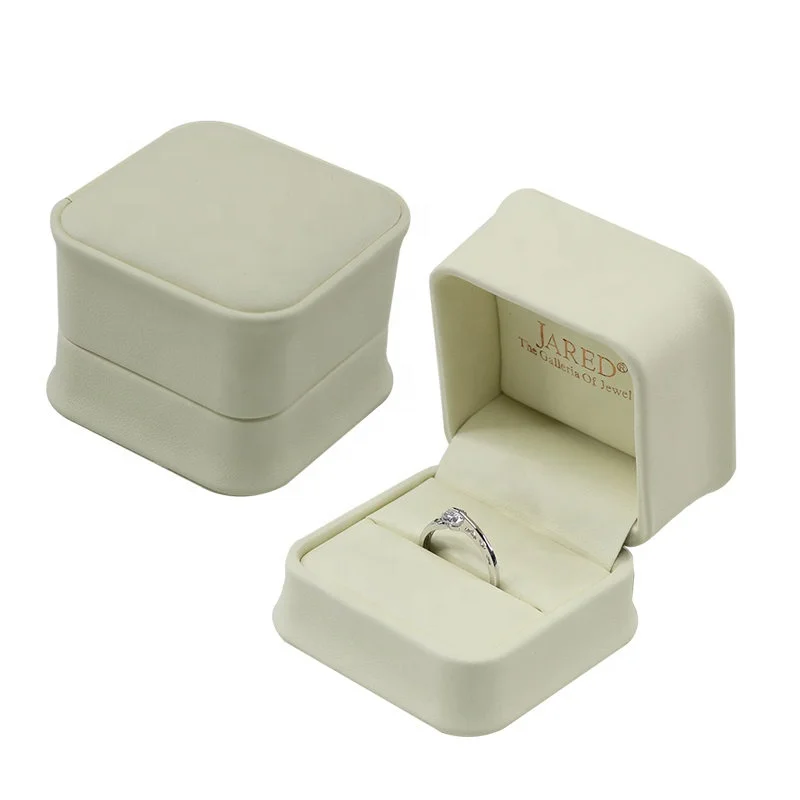 Rose Gold LOGO Stamped Customized Cream PU Leather Waist Shaped Luxury Jewelry Packaging Gift Single Ring Box