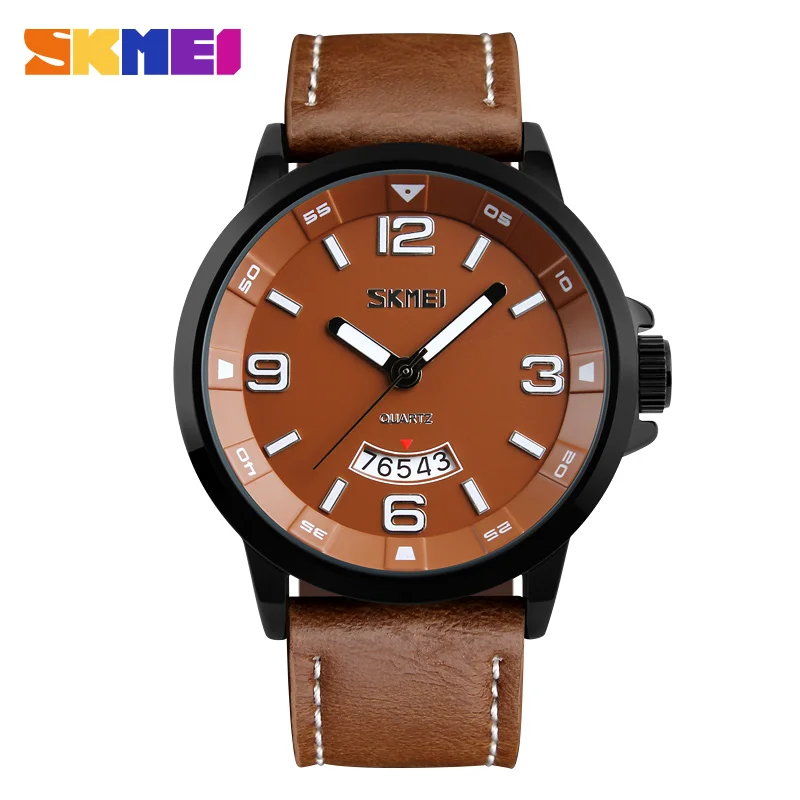 skmei 9115 simple waterproof japan movement quartz watch gift set brown leather cheap men watches
