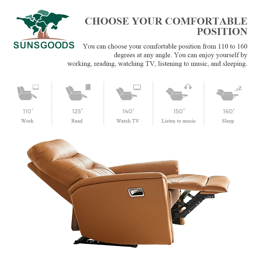 Manual or Electric Single Relax European Lazy Boy Modern Leisure Genuine leather Customized Color Reclining Chairs For Sale
