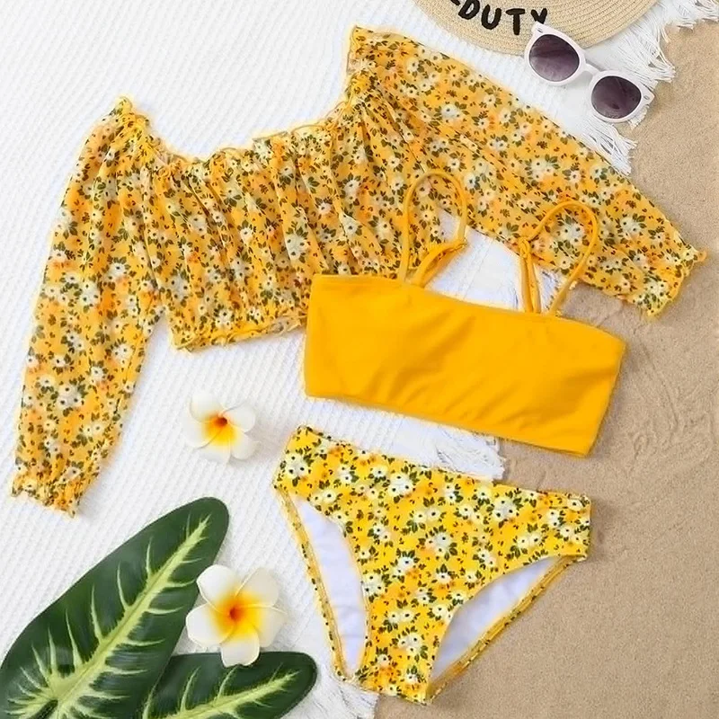 2024 new  Summer Kids Girl Bikini Set wholesale teen girls fashion 3 pieces swimwear