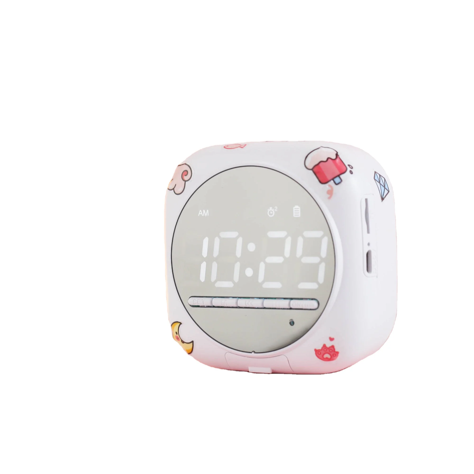 Single Alarm Digital Alarm with Speaker Square Child LED Cute with Stereo