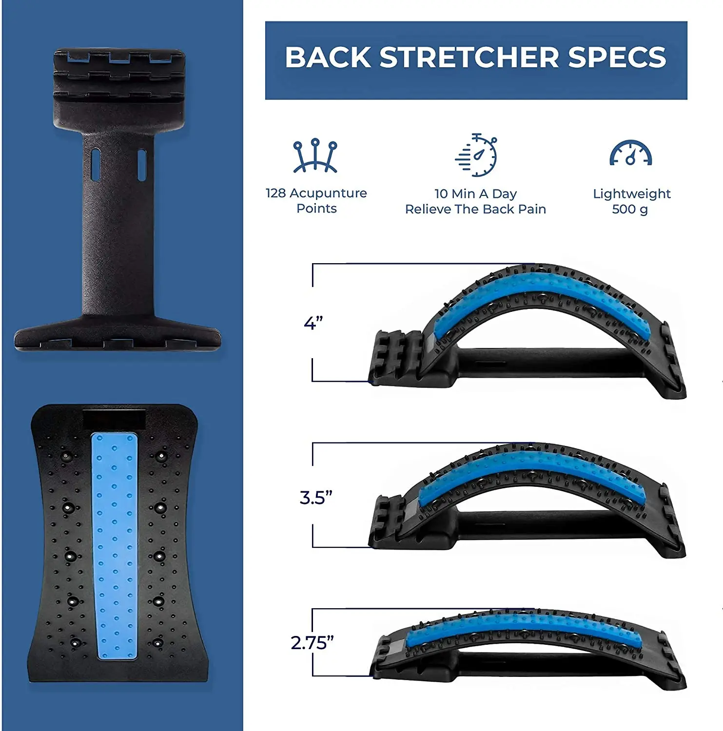 Multi-level magnet therapy spine lumbar traction support orthopedic neck back stretcher massager for pain relief