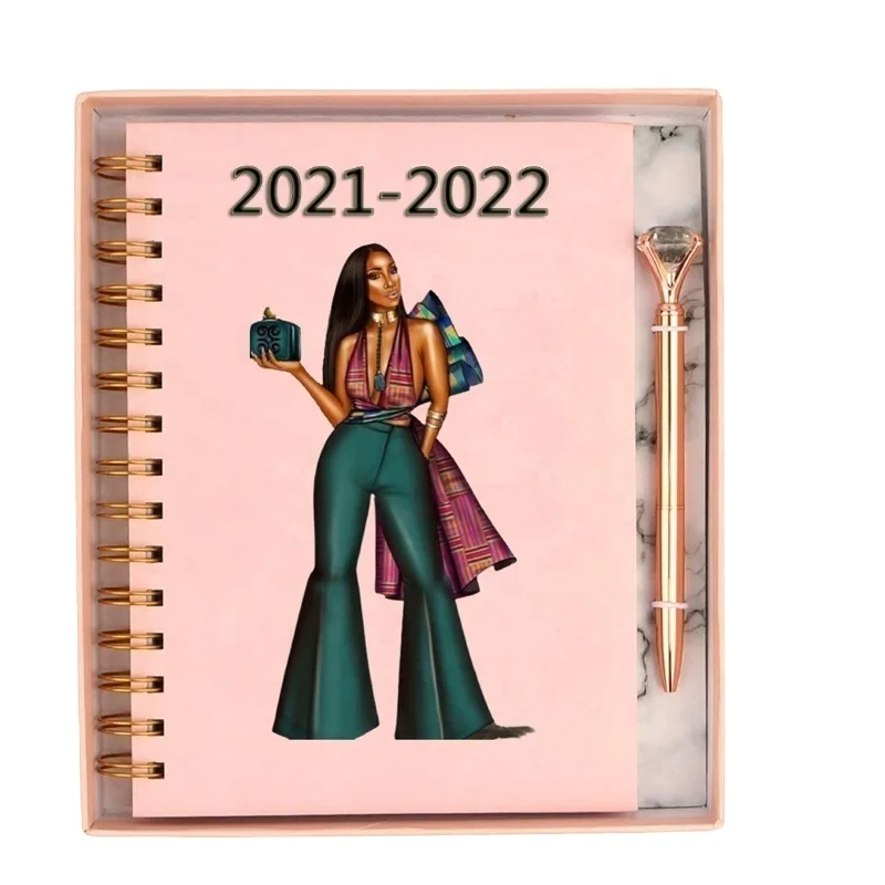 Custom 2021 Hardcover A5 Spiral Paper Note Book Diary Journal Agenda Daily Weekly Monthly Organizer Planner Notebook