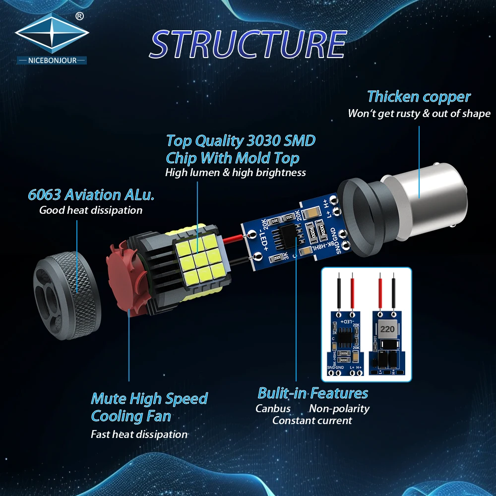 T20 P21W S25 BAU15S BA15S T25 LED Canbus Bulbs No Hyper Flash cooling fan Turn Signal Parking light 3030 36smd led