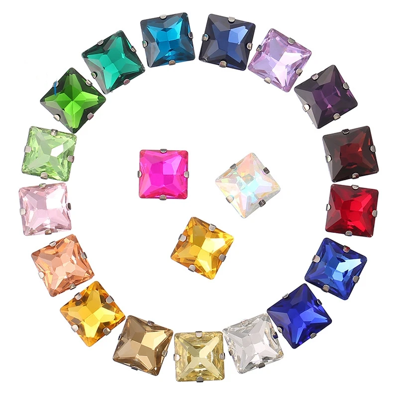 Hot Sell Square Shape rhinestone With Copper Claw Flatback Decoration Rhinestones For Clothes Garment Diy Accessories
