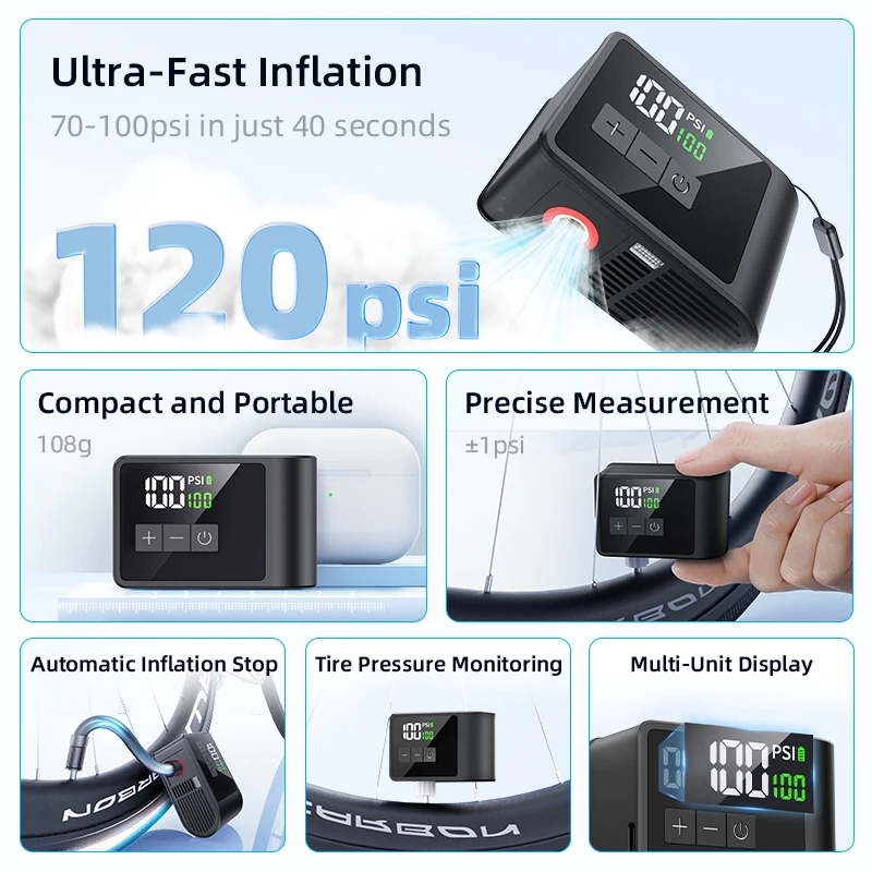 NEWO  BL03 Portable mini air pump air compressor electric bike inflator 120psi car bike tyre pump bike accessories