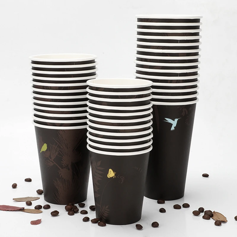 Black Style Tableware 8 Oz  Printing Single Wall Paper Cup For Cold Hot Drinks With Lids