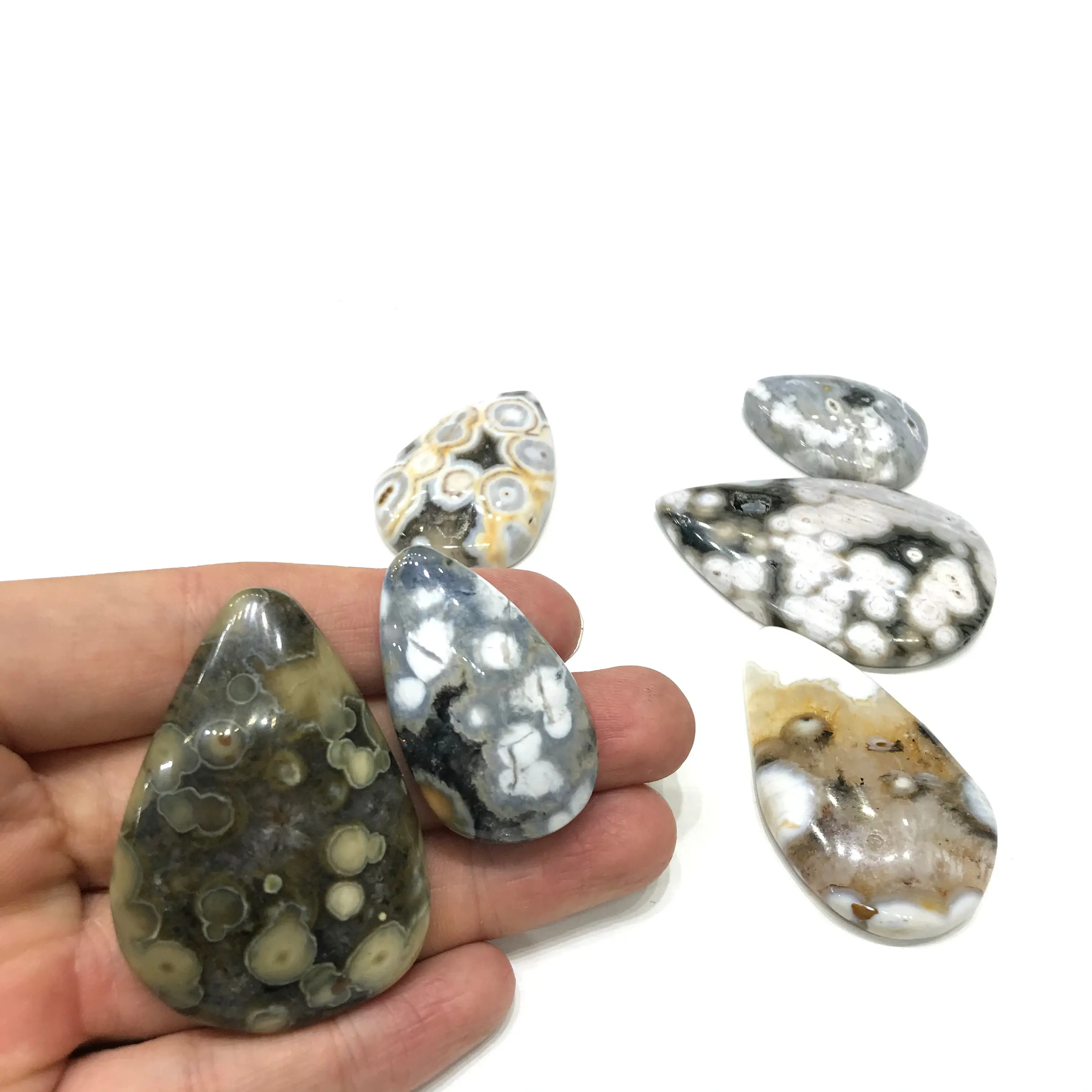 Wholesale Natural Bubble Ocean Jasper Crystal Pendant Circle Square Teardrop For Decoration