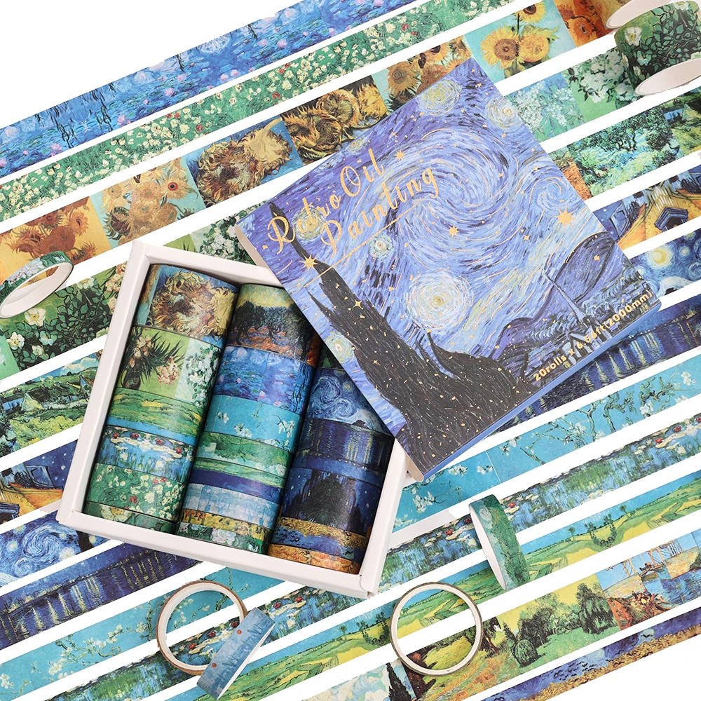 IMODA Stationery 20 Rolls Retro Oil Painting Washi Masking Tape Set DIY Decorative Tape for Art Crafts Journaling Scrapbooking