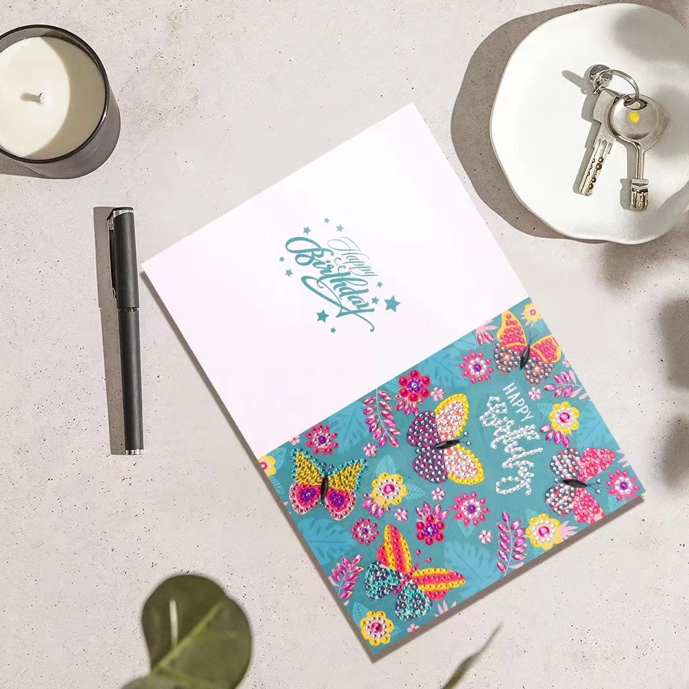 Happy Birthday 5D DIY Special Shaped Diamond Painting Birthday Single Greeting Cards