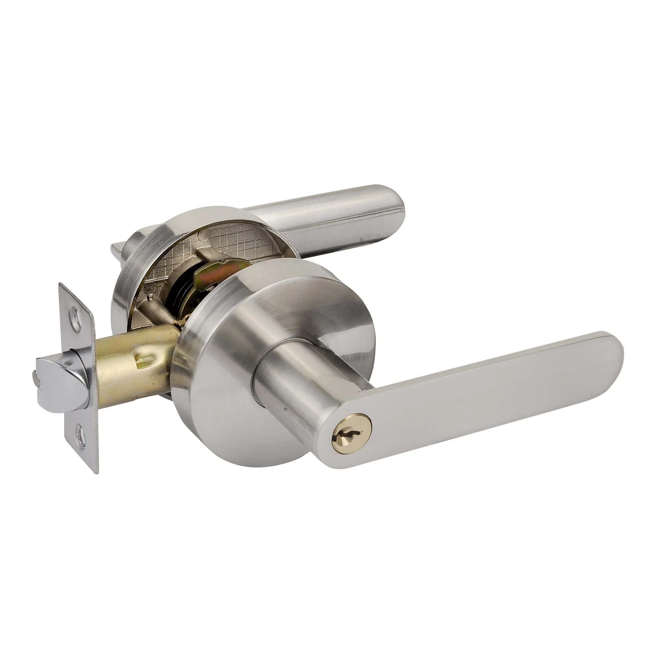 KEYMAN Satin Nickel Door Handle Lock Heavy Duty Tubular Lock set Door Lever Handle for Bathroom Entrance Tubular Lock