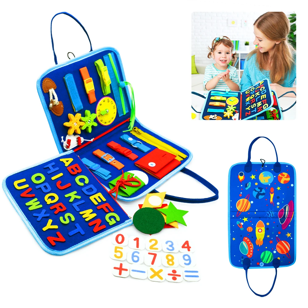 Toddler Busy Board Montessori Learning Sensory Early Educational Toy for Develop Basic Skill, Dressing,Counting,Spelling Words