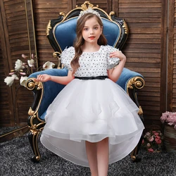 Fashion Children Party Dress for Birthday Party Elegant White Girl Wedding Dress  Long Tail Dresses for Girls of 10 Year Old