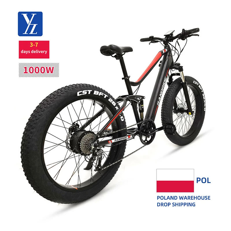 Электрический горный велосипед с полной подвеской, 48 В, 1000 Вт, 17 Ач, 9 скоростей