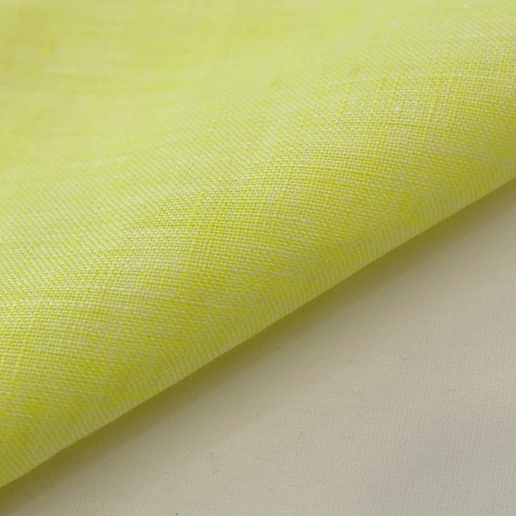 Custom color soft skin friendly light Yellow linen material 100% pure Linen plain Fabric 150gsm For clothing shirts