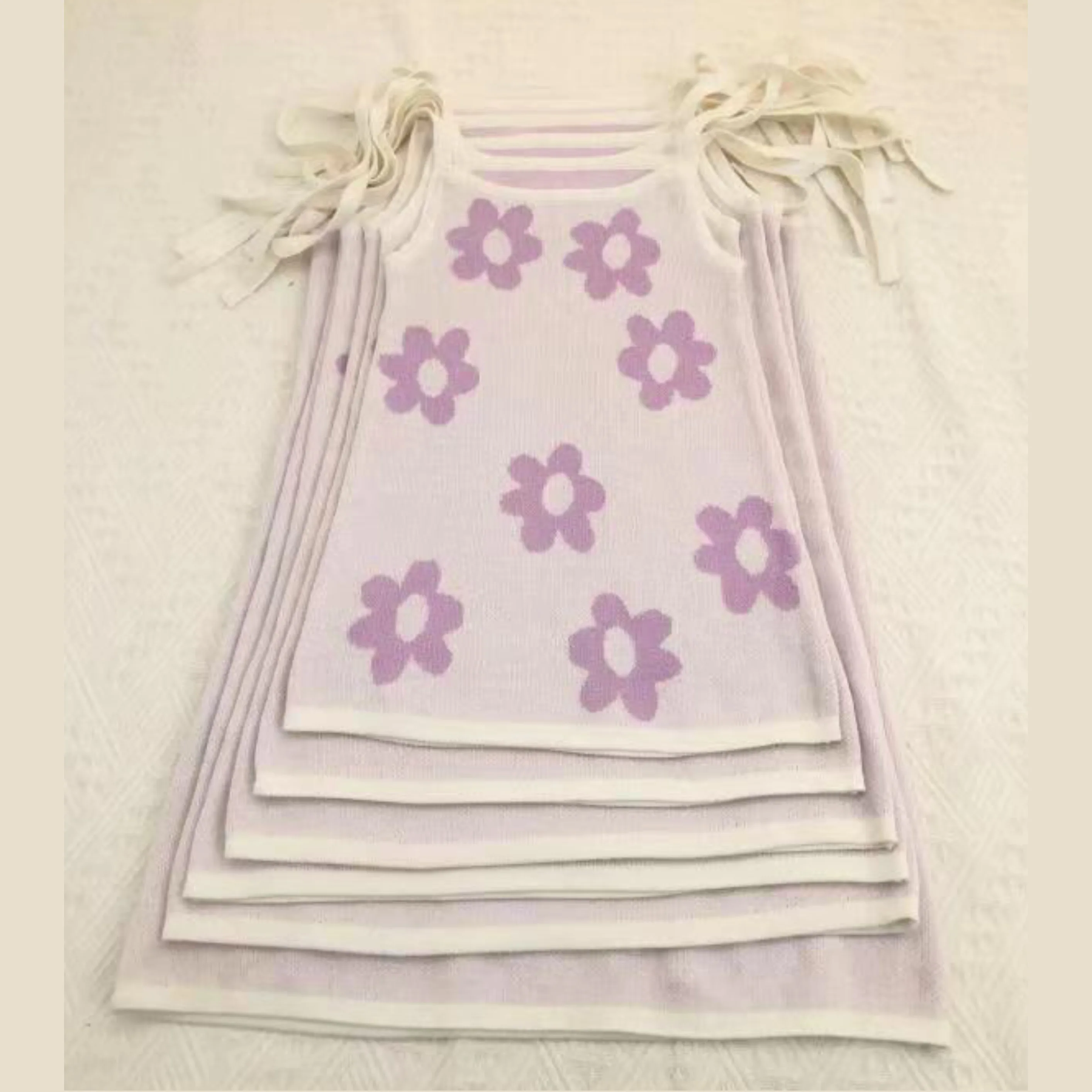 Summer kids Knit Suits Purple Sunset Flower Sleeveless Shirt Strap Knit Sets