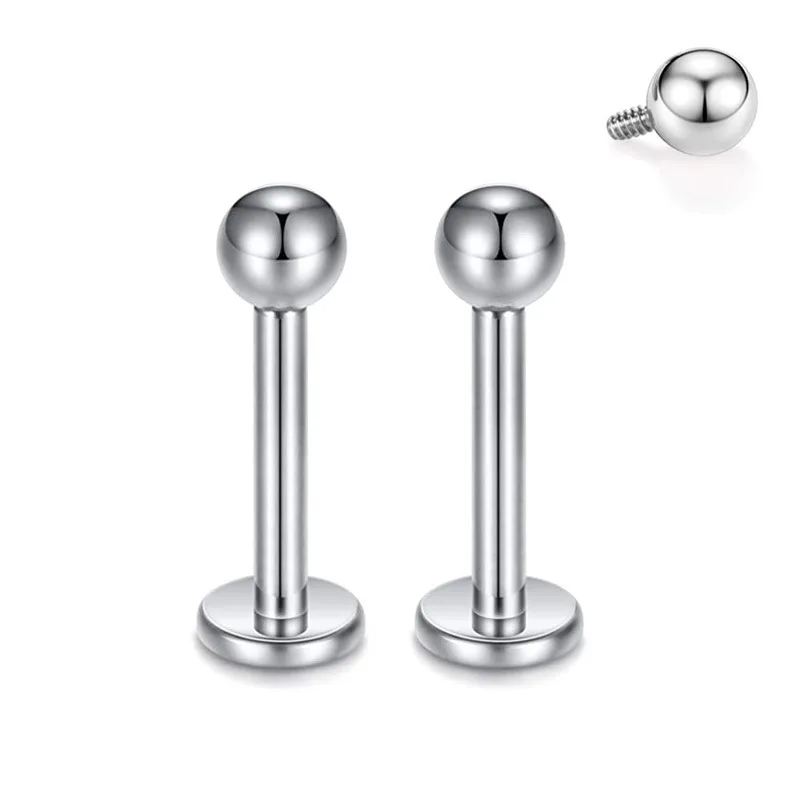 Titanium G23 Anti-Allergy Internal Thread Piercing Silver Plated Ball Screwed Implant Grade Flat Back Earring