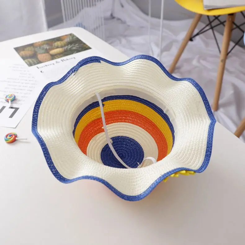 Панама для мальчиков и девочек радужная пляжная соломенная шляпа с широкими полями в стиле унисекс лето