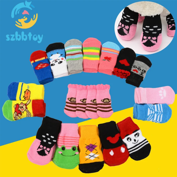 Hot Sale Christmas style Breathable anti slip knitting socks for pet dog