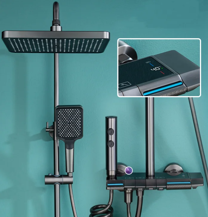 Piano Keys Shower System Set Ambient Light Temperature Display Modern Showers For Bathroom Household Shower Head