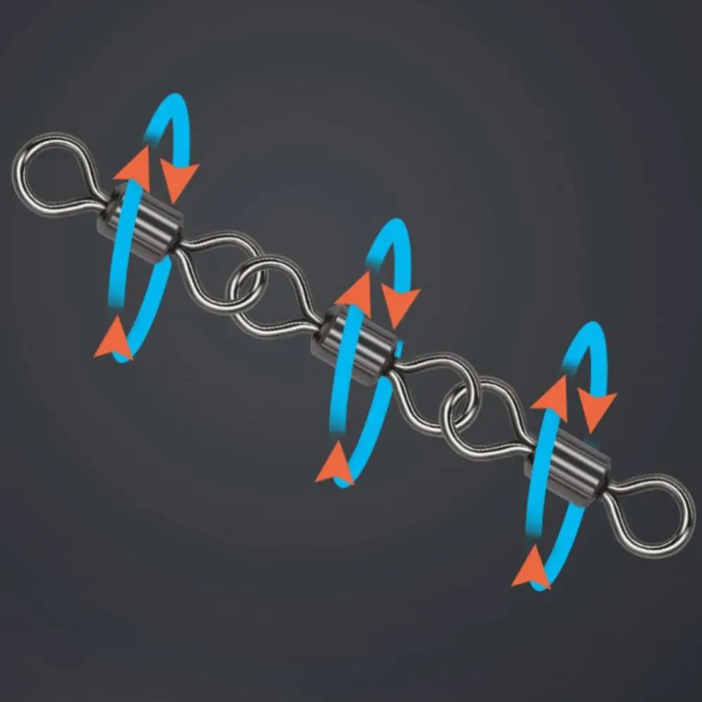 Fishing Three Joint Swivel Rolling Stainless Steel Swivels Bearing Safe Fishing Swivels Carp Fishing Tackle Accessories