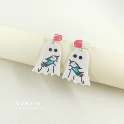 New Ins Cute Unique Funny Pill Capsule Ghost Doctor Syringe Acrylic Print Earrings For Women Medicine Fashion Halloween Jewelry