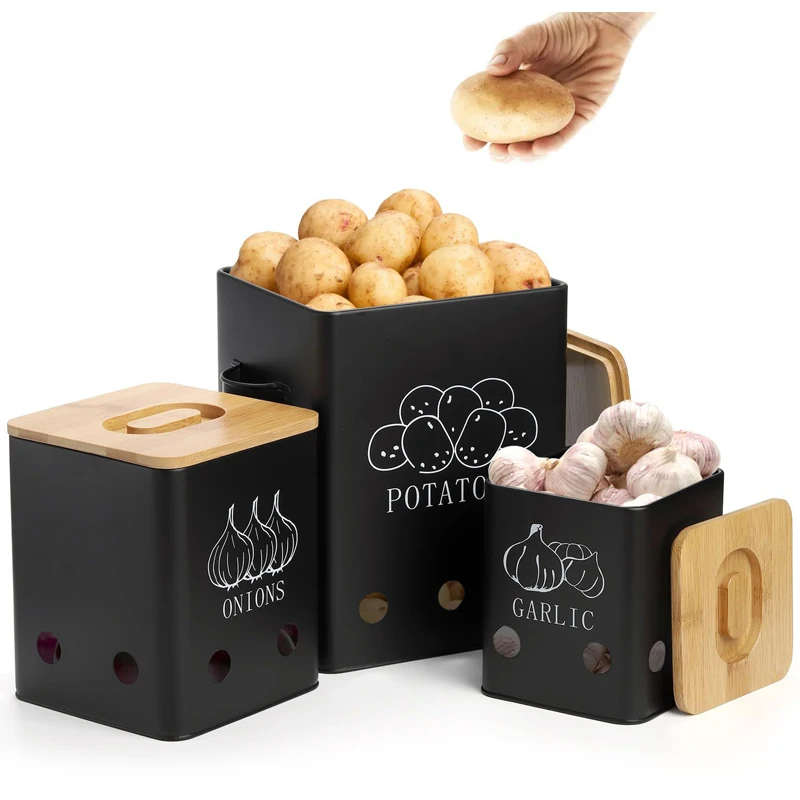 Metal Potato Onion Garlic Kitchen Canisters Set Kitchen Vegetable Onion Garlic Potato Storage Bin Box Food Container Sets