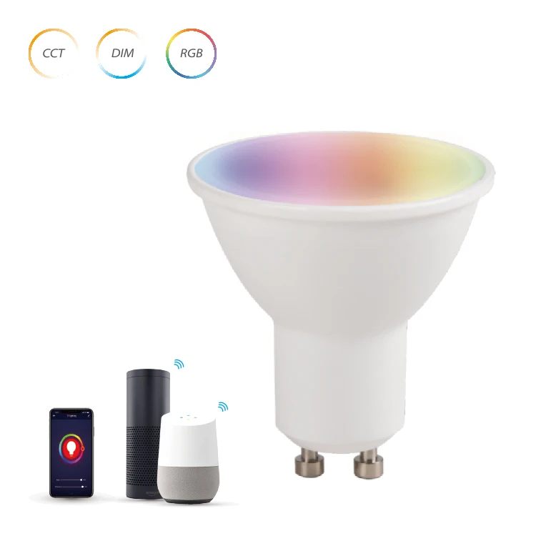 
Amazon Alexa Google Assistant Voice Control GU10 LED Bulb Dimmable, RGB GU10 Smart Spot Light Bulb 5W 