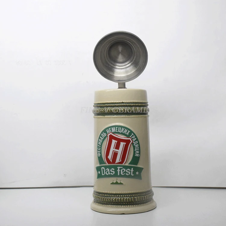 custom LOGO Tin cup with lid hand-painted embossed mug smooth german ceramic beer mug
