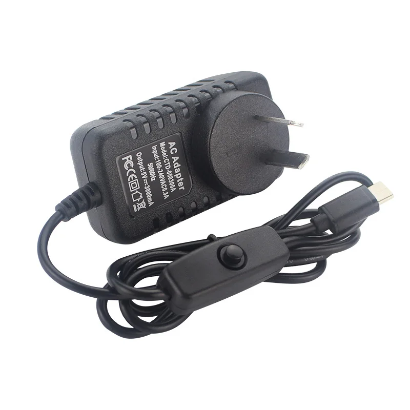 High Quality DC5V 3A adapter EU UK US AU power supply with switch USB Type C