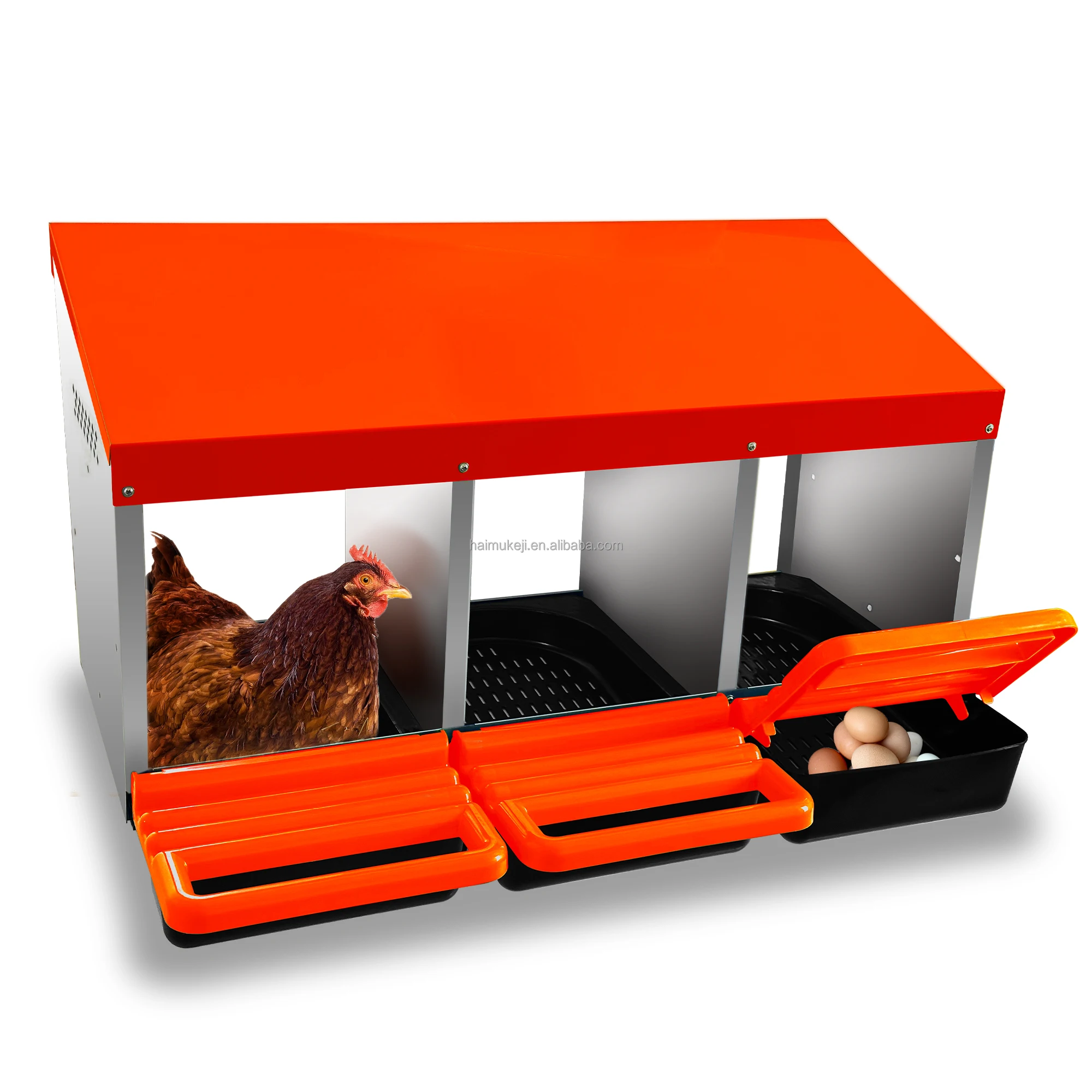 Chicken Nesting Boxes 3 Hole Metal Chicken Egg Laying Box with Swing Perch and Rollout Egg Collection for Chicken Coop