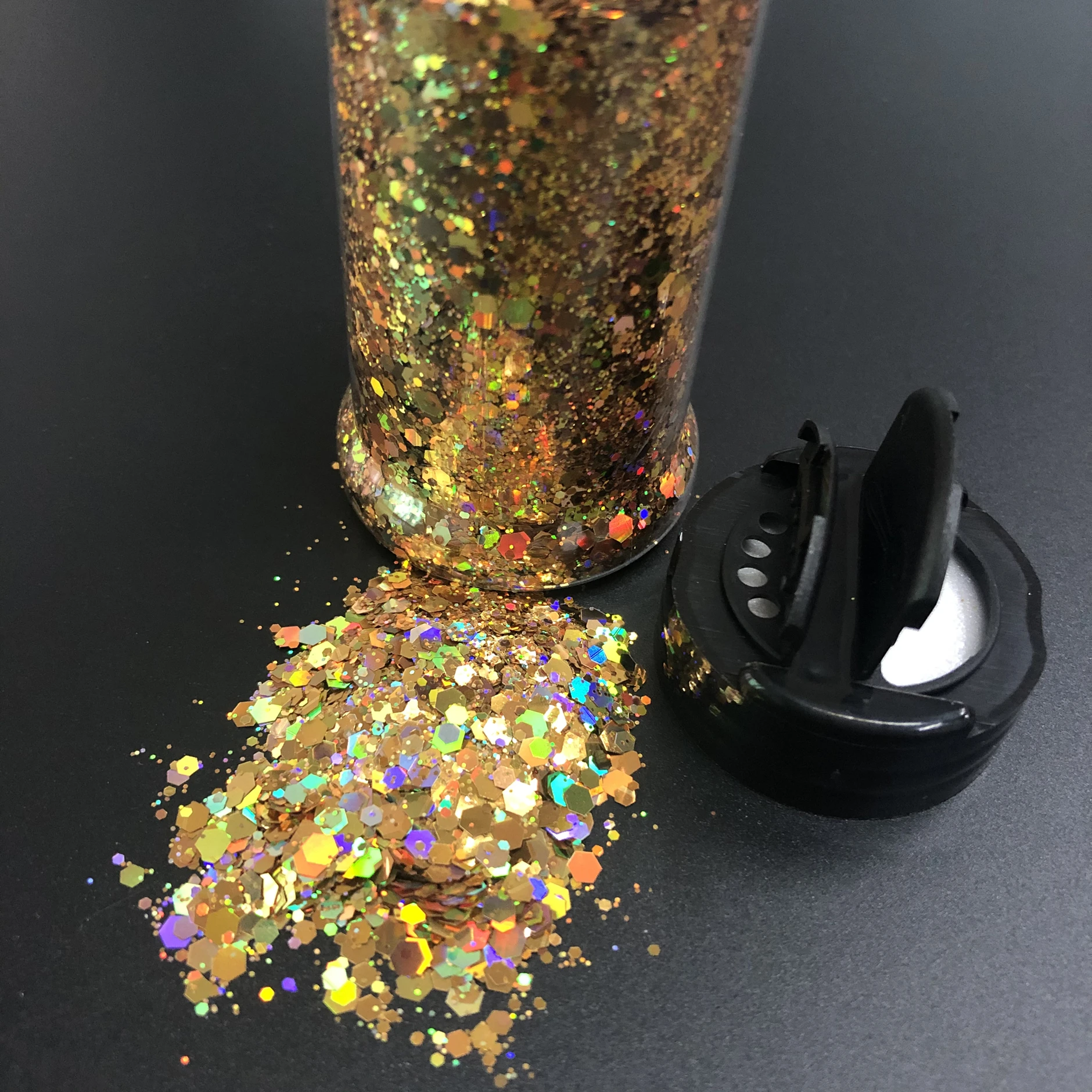 Top Sale Bulk 24 Colors Polyester Holographic Chunky Mix Cosmetic Nails Glitter In Shaker