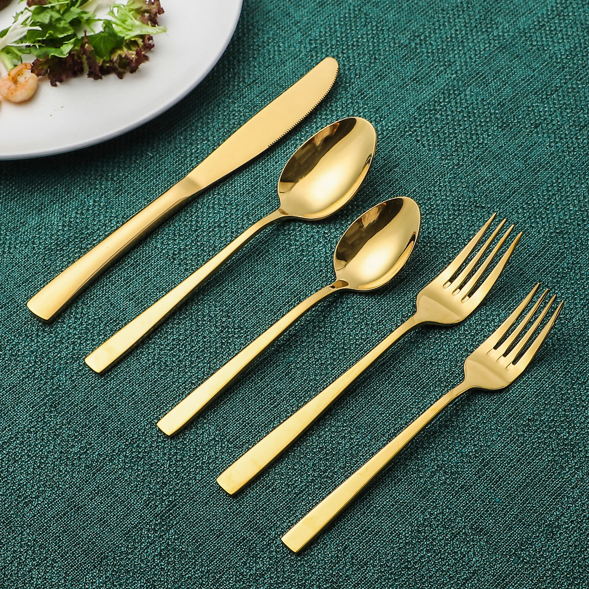 Fashion Square Handle  5 pcs /20 pcs Stainless Steel Cutlery  With Gold Design Cutlery Set For Home/Wedding Hotel