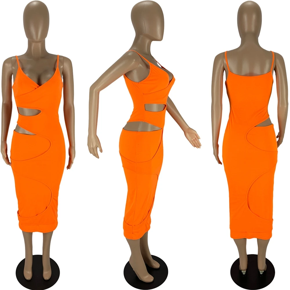 EB-2022 new041710    Hollow Out Women Summer New Sleeveless Dress Halter Bodycon Casual Midi Cotton Dress 2022 new21 Women Clothing