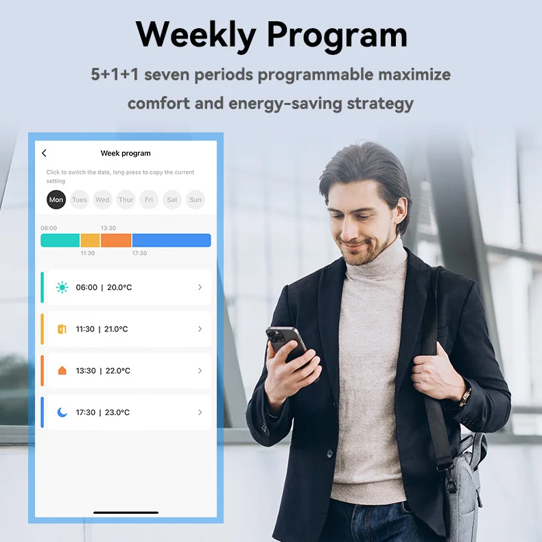 Tuya Wireless 5+1+1 7-Day Smart Programmable Thermostat for Hotel Room Temperature Heating Modern Wifi Heating System