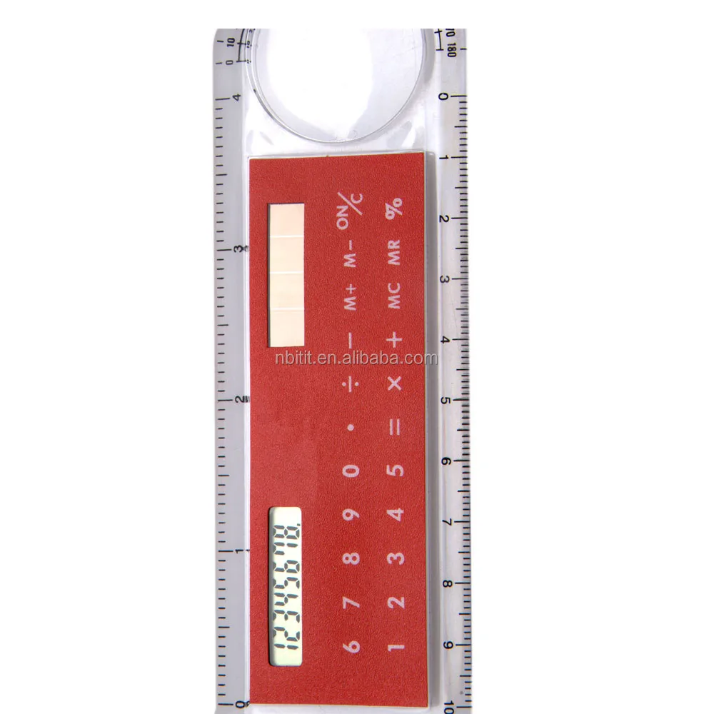 multi-function 10cm  ruler protractor 8 digits solar energy power magnifier calculator
