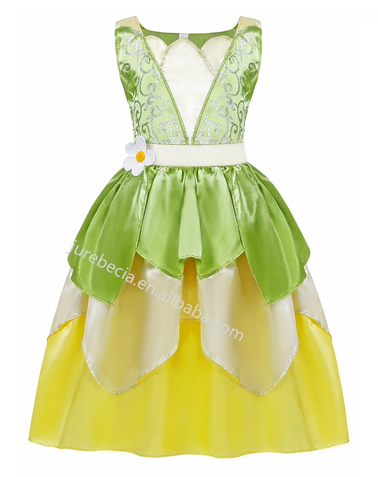 Jurebecia Princess Tiana Costume for Girls Green Frog Dress Kids Dress Up Fancy Halloween Birthday Party Fairy Outfits 3-8T