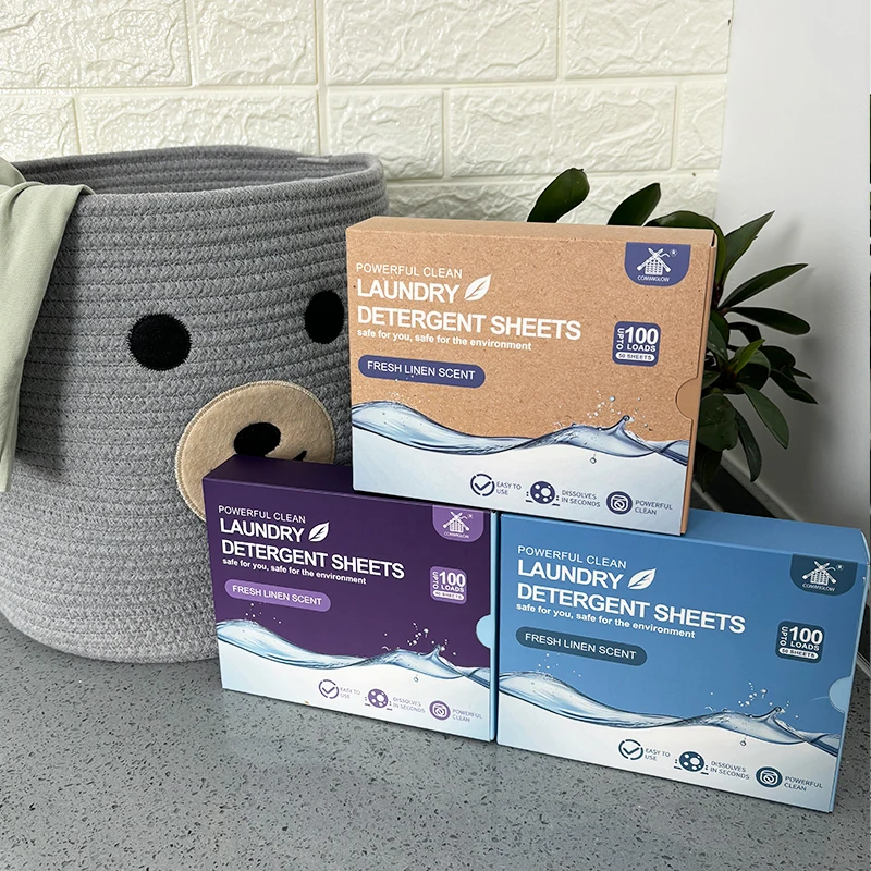 COMMIGLOW Natural Fresh Scent Washer Sheet Cloth Washing Laundry Detergent Tablets for Camping Hotel Home