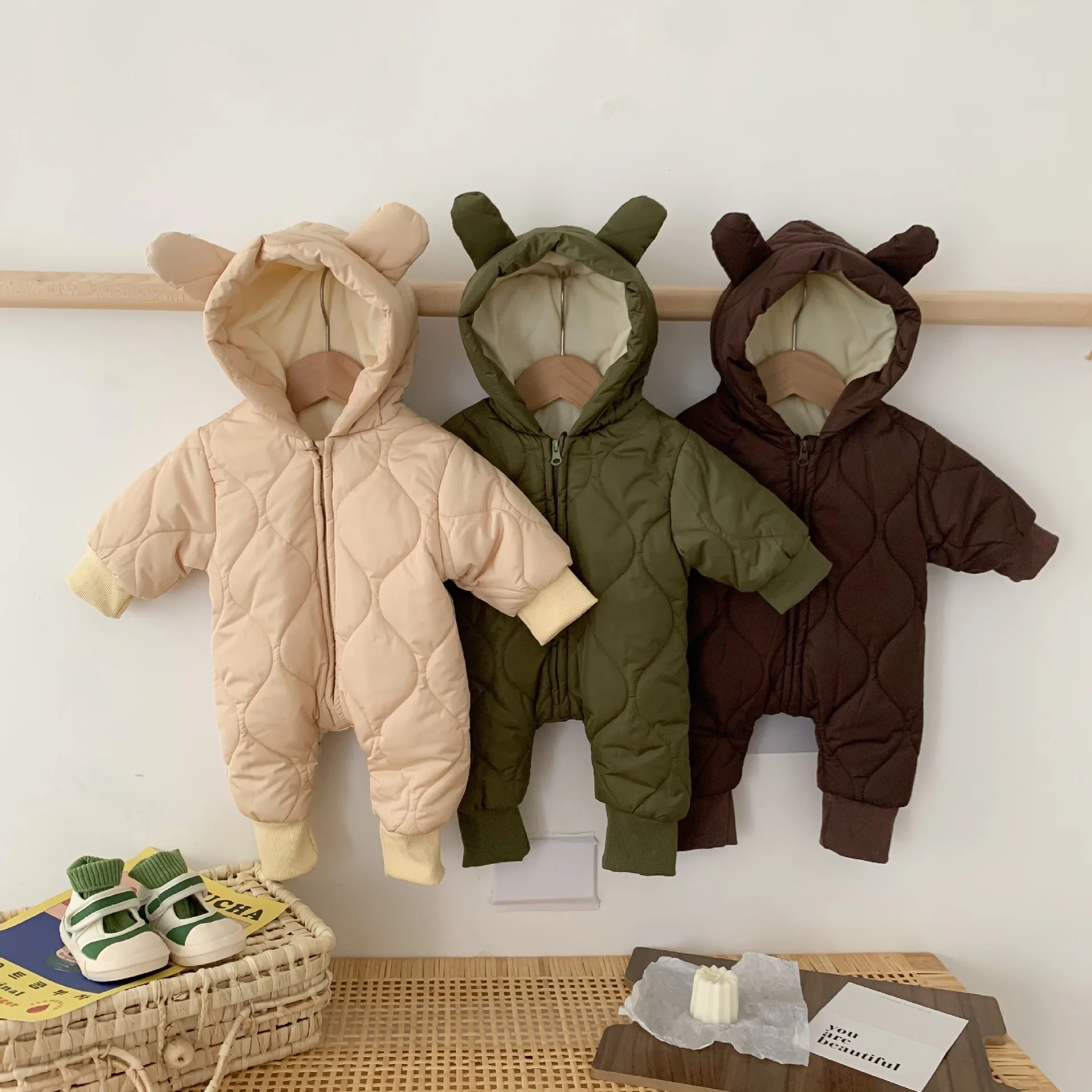 plus velvet padded cotton clothing newborn boy warm  ins baby clothes autumn and winter suit