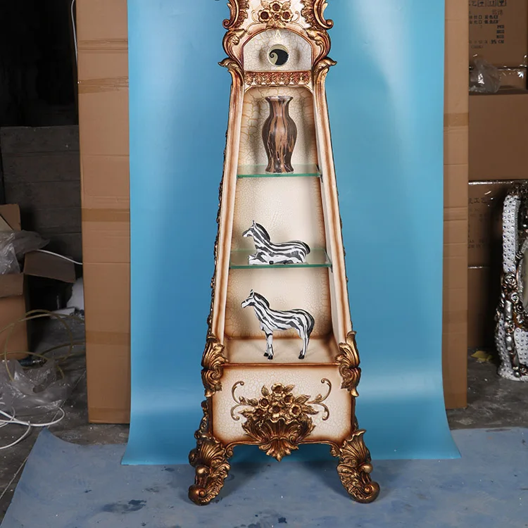 
Antique Classical Decorative Resin Grandfather Floor Movement Stand-up Clock With Shelf 