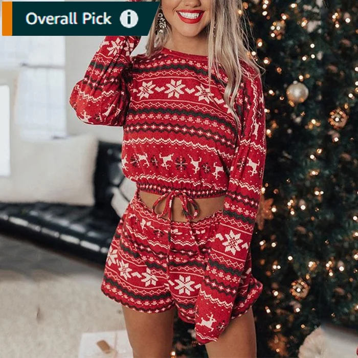 Matching Christmas Pajamas Set Holiday Deer and snowflakes pattern Sleepwear Xmas PJS for women girls