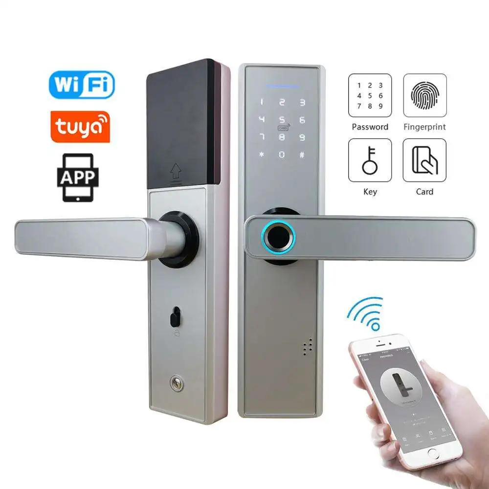 Hot Sales Tuya Digital Smart Life Remote Control Fingerprint Code Card Key Electronic Smart Door Lock For Home Security