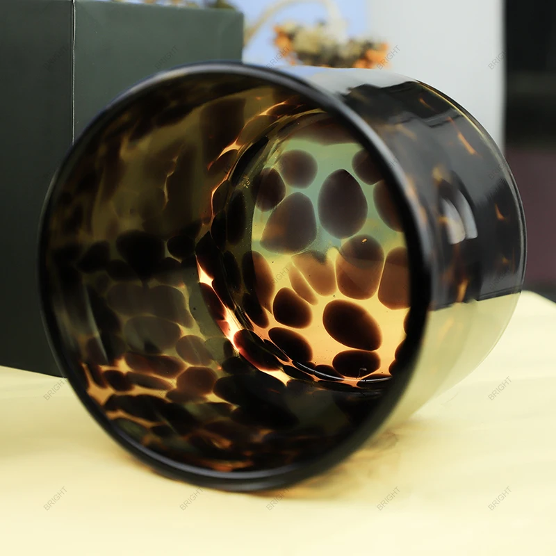 2024 New Arrivals  6oz/9oz/14oz Wholesale Empty Customize  Leopard Printed Candle Jars Luxury Black Candle Glass Jar & Holder