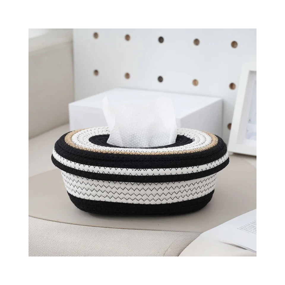 Cotton Rope Napkin Box Multicolor Woven Storage Basket Tissue Box Cover Square Handmade Tissues