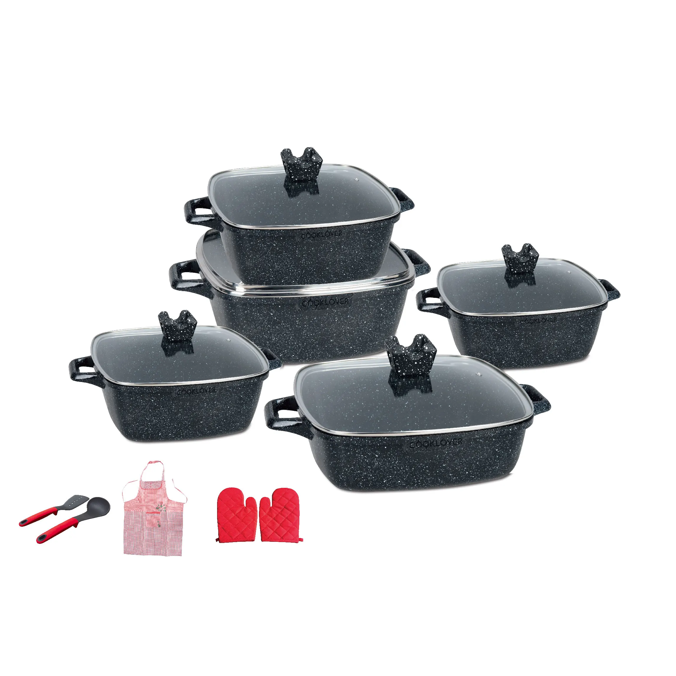 15pcs die cast aluminum non stick induction bottom cooking pot set kitchen cookware sets