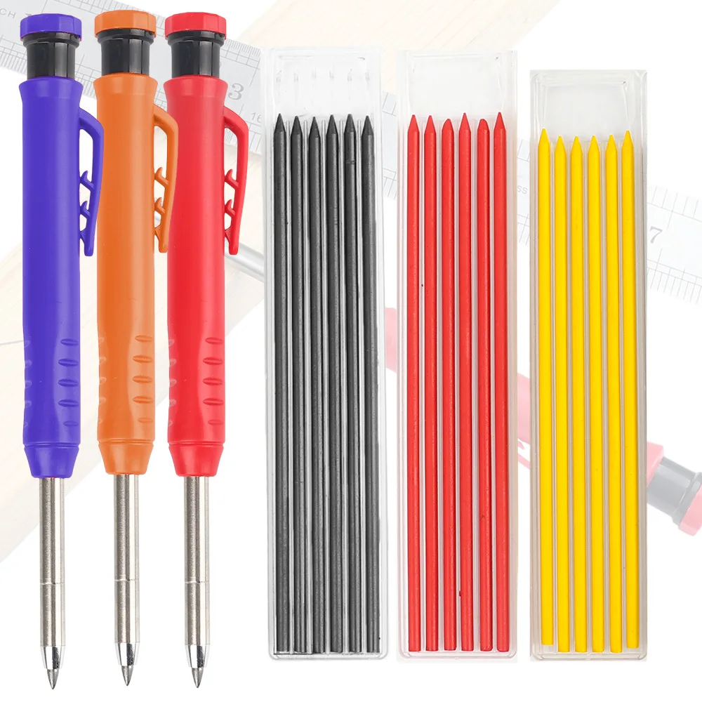 Set of 21 Solid Carpenter Pencil Set with Refill Leads Woodworking Deep Hole Pencils