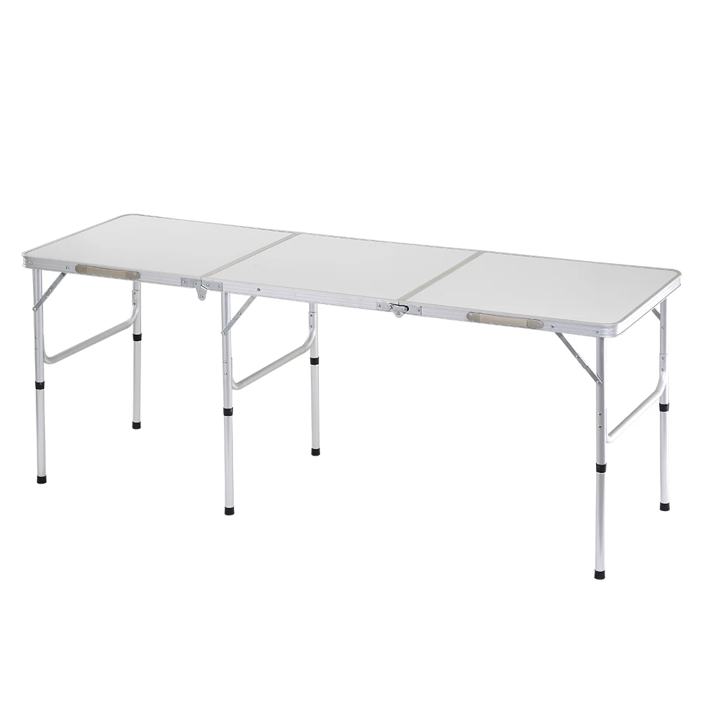 Folding Camping Table 5ft, Portable Lightweight Tri-fold Outdoor Table with Adjustable Heights Aluminum Legs, Compact for Picnic